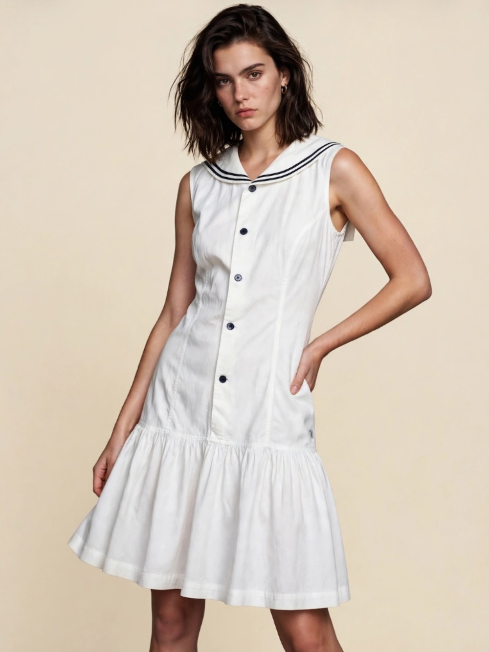 Vintage 90s Esprit Sailor Preppy Tiered Dress M